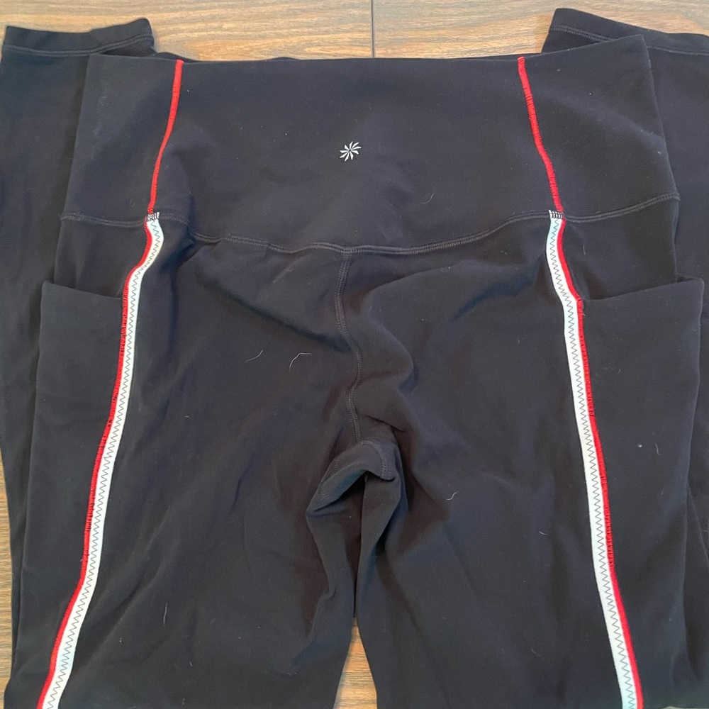 Athleta Black Leggings with Red and White Accents